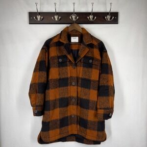 Old Navy Plaid Checkered Chocolate Brown Buffalo Oversized Peacoat Size Small